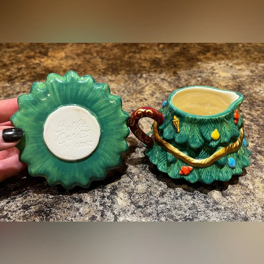 Bella Casa by Ganz Christmas Tree Tea Set Vintage Holidays Colorful Decoration - Picture 4 of 15